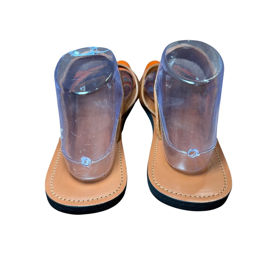 Ikwetta Handcrafted Leather Sandals Kenya Orange Gold Strappy Flat Slides 41 - Picture 2 of 11
